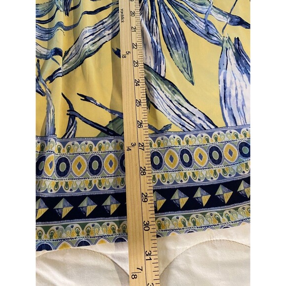 JM Collection Women's Plus Sz XXL Yellow Blue Printed Rhinestone V-Neck Top - Picture 11 of 11